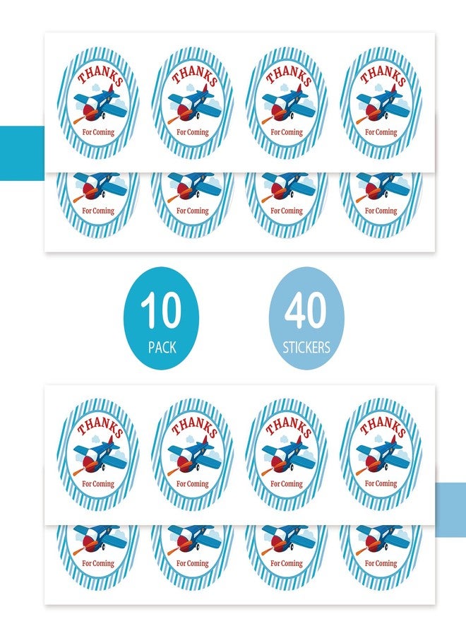 FORSHEEP 40pcs Airplane Thank You Stickers, Fighter Jet Birthday Thank You Stickers, Blue Airpalne Thank You Rounb Labels for Boy Birthday Party Favors - Image 3